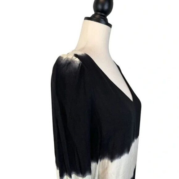 Anthropologie Floreat Ink Wash Tie Dye Dress V-Neck 3/4 Sleeve Black, Size 2 - Picture 8 of 15